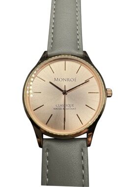 MONROE Rose Gold Watch Gray Leather Band Quartz New Battery Maestro Classique